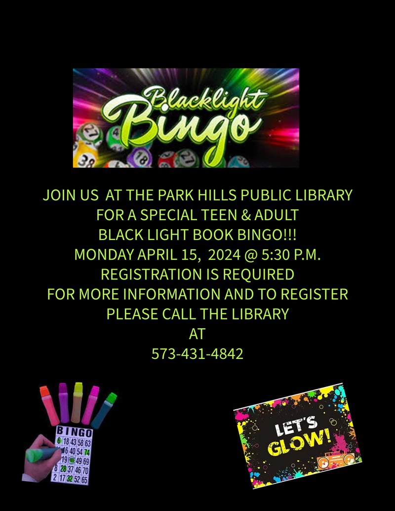 Teen & Adult Black Light Book Bingo